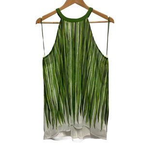 The Limited Green & White Sleeveless High Neck Top